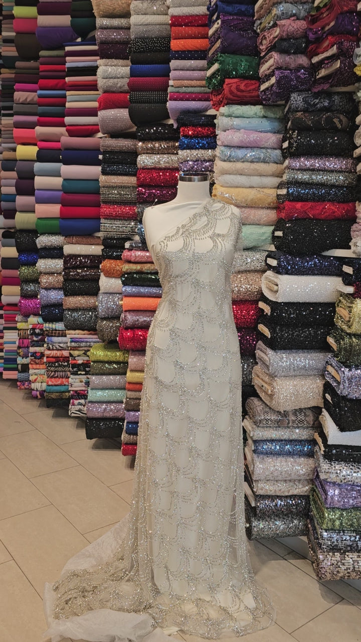 Kemerli Kristal İşlemeli Kumaş