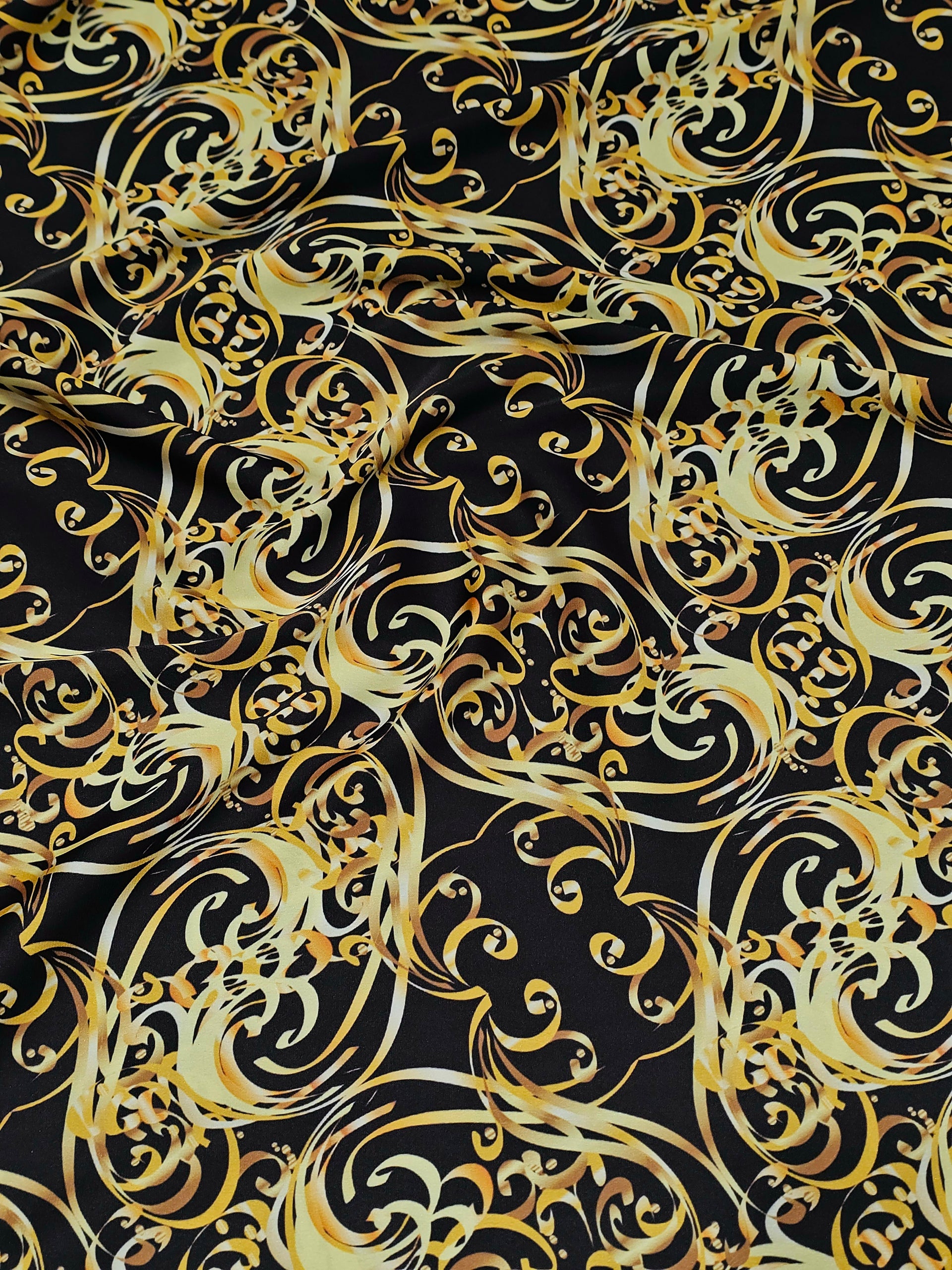 Versace acanthus barok desenli ipeksi saten kumaş, parlak ve dökümlü yüzey