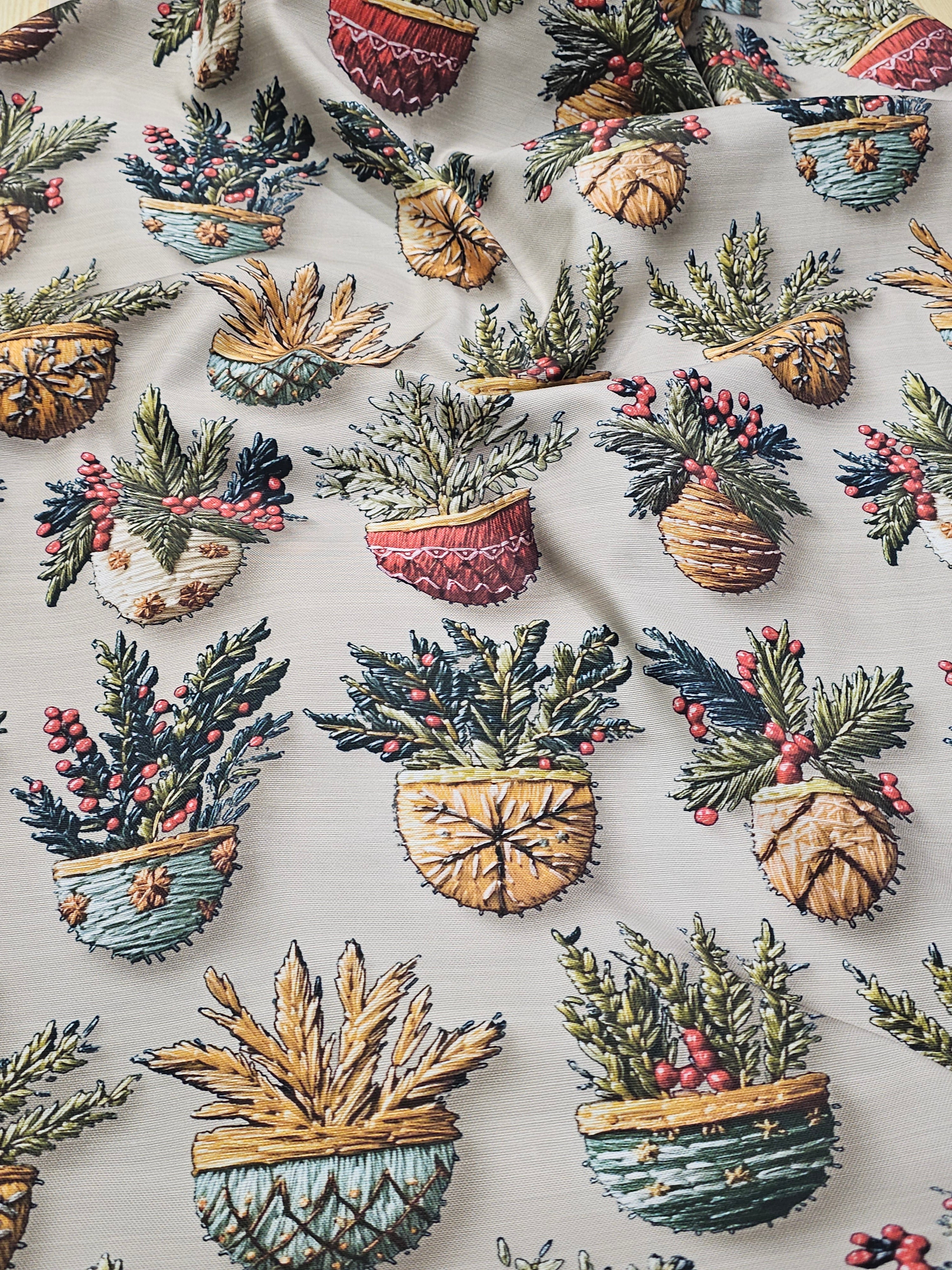 Duck Fabric with Potted Plants Pattern