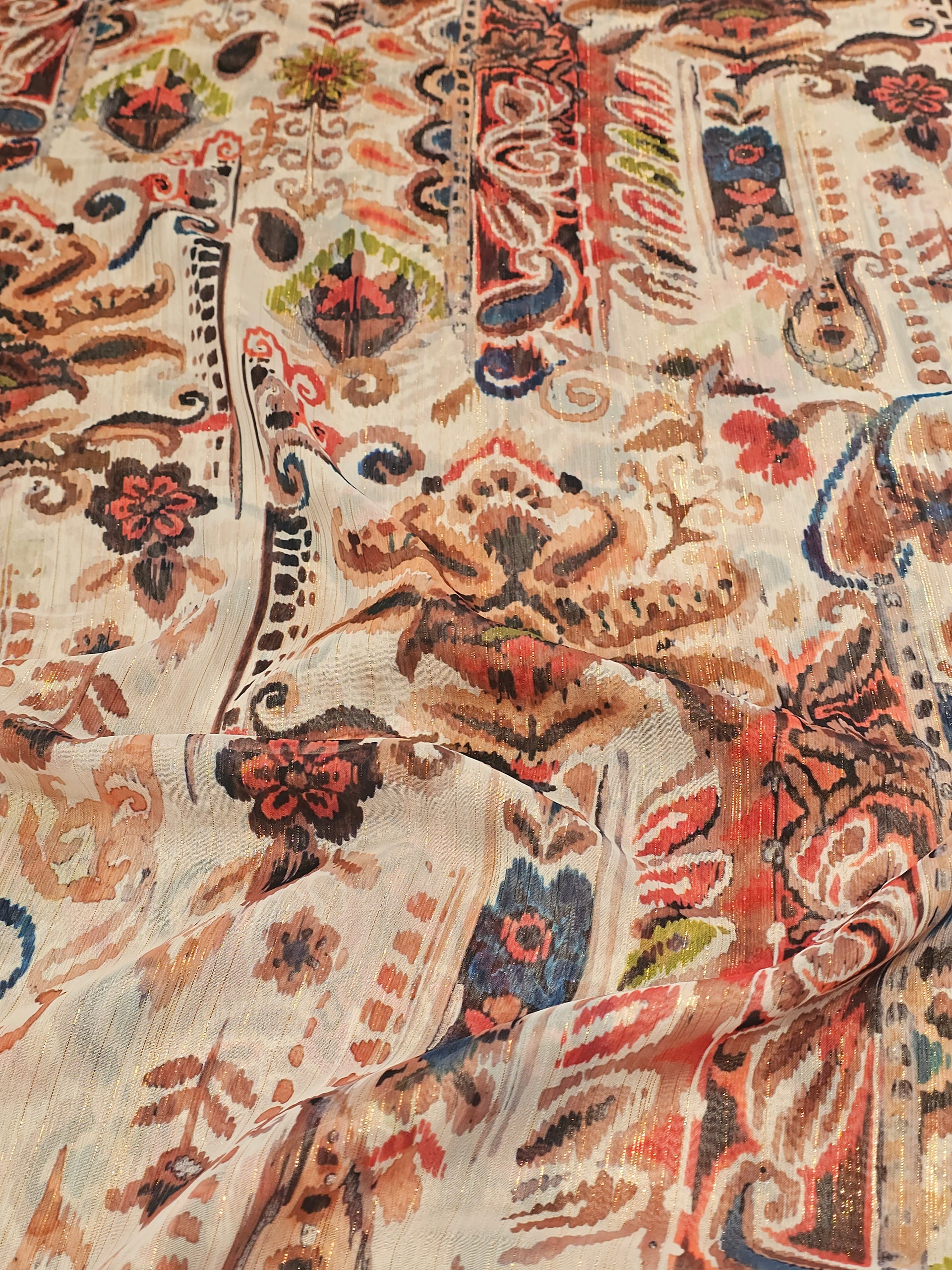 Ethnic Patterned Shimmer Chiffon Fabric