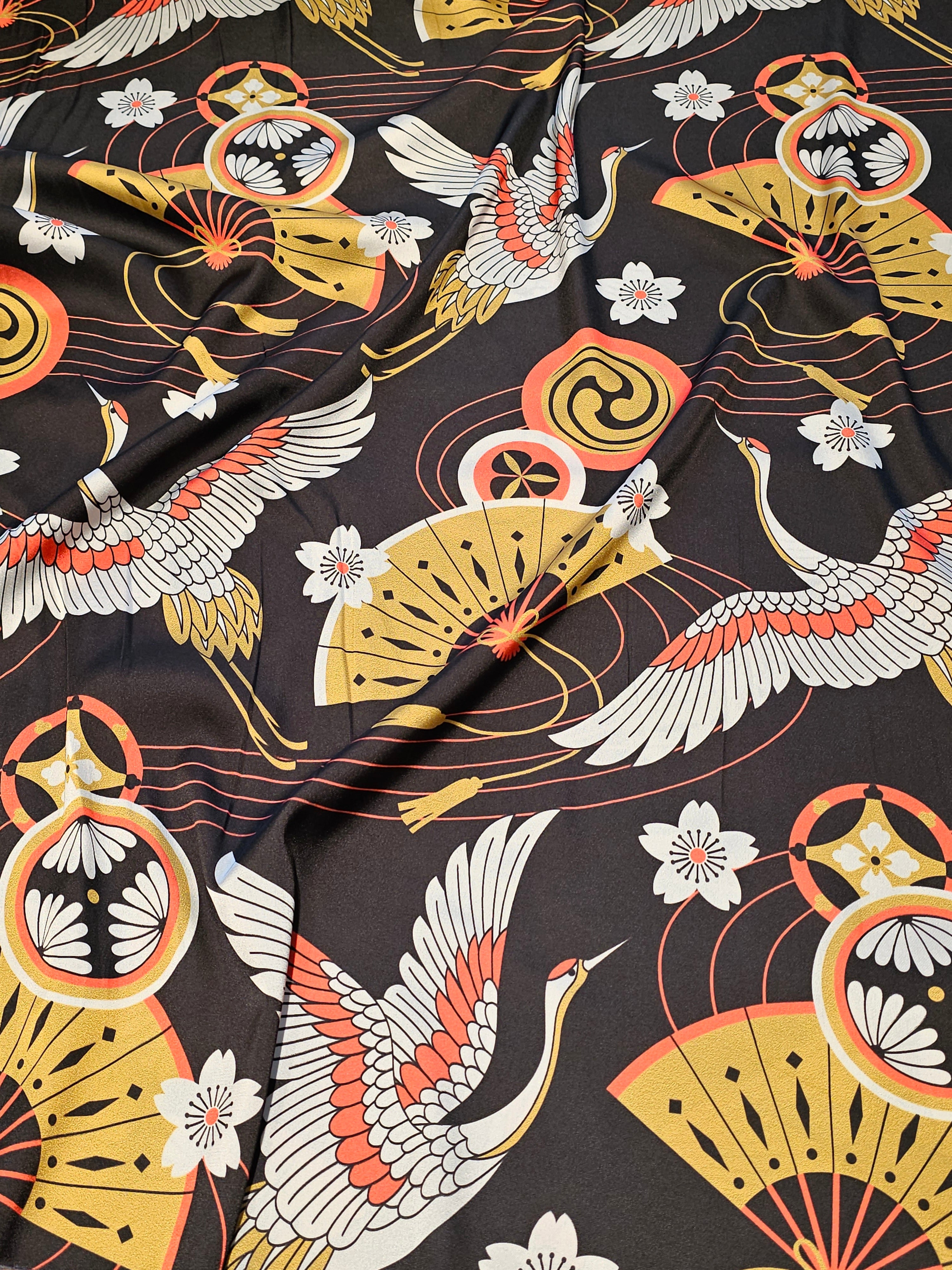 Silky Satin with Stork Pattern