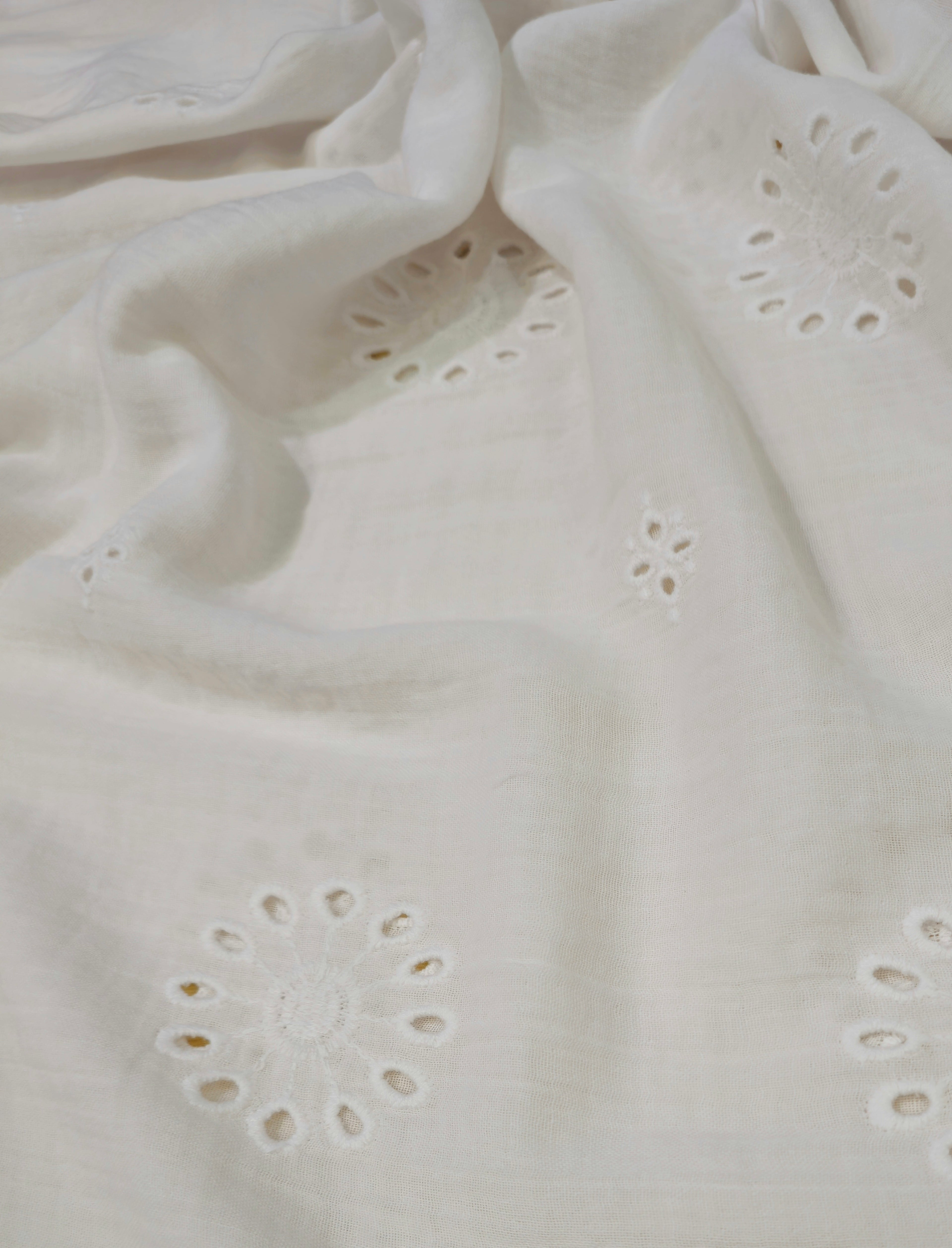 Large Floral Embroidered Frilled 2-Ply Muslin