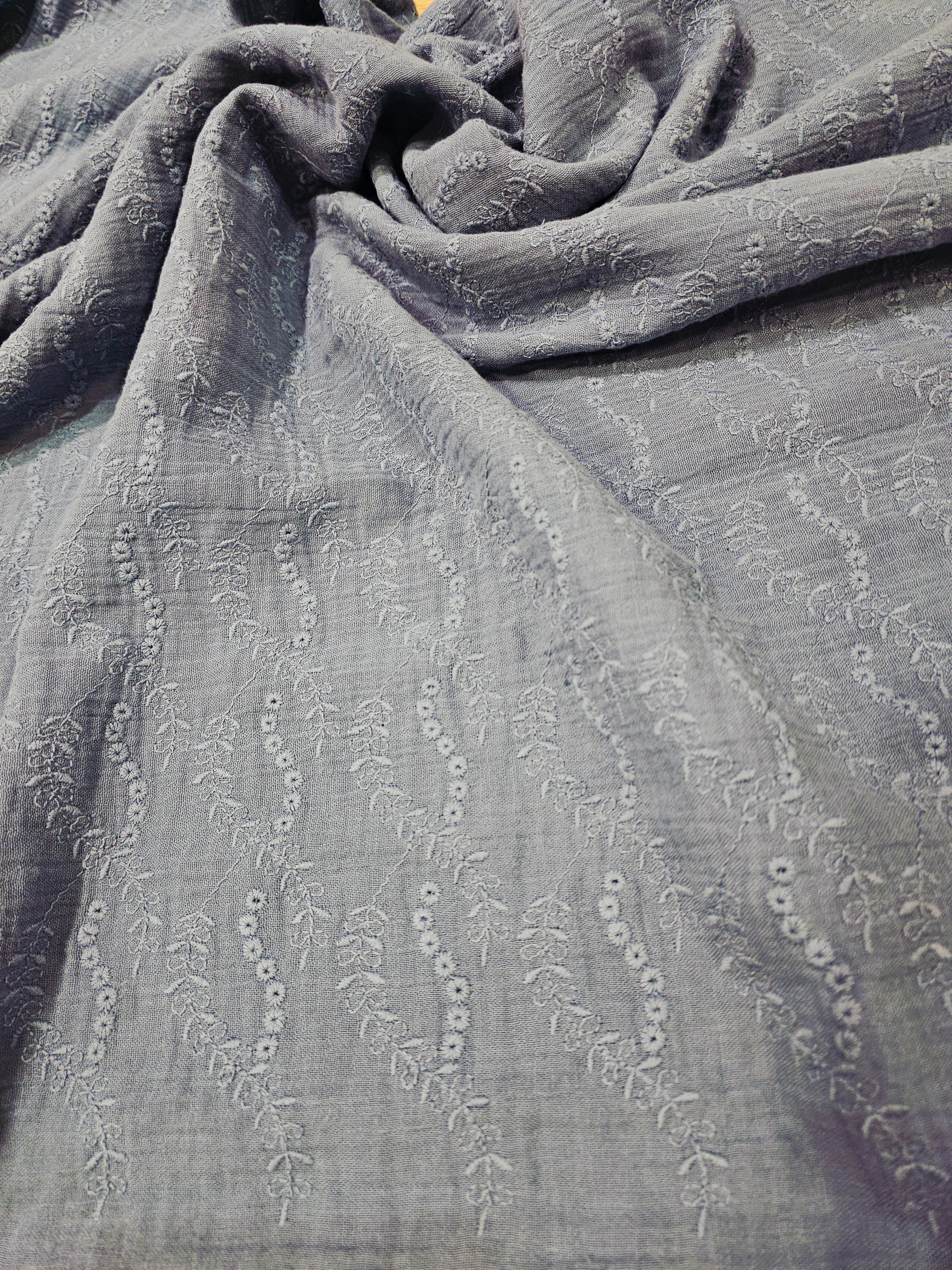 Double-Layer Muslin with Embroidered Bud Flower Frills