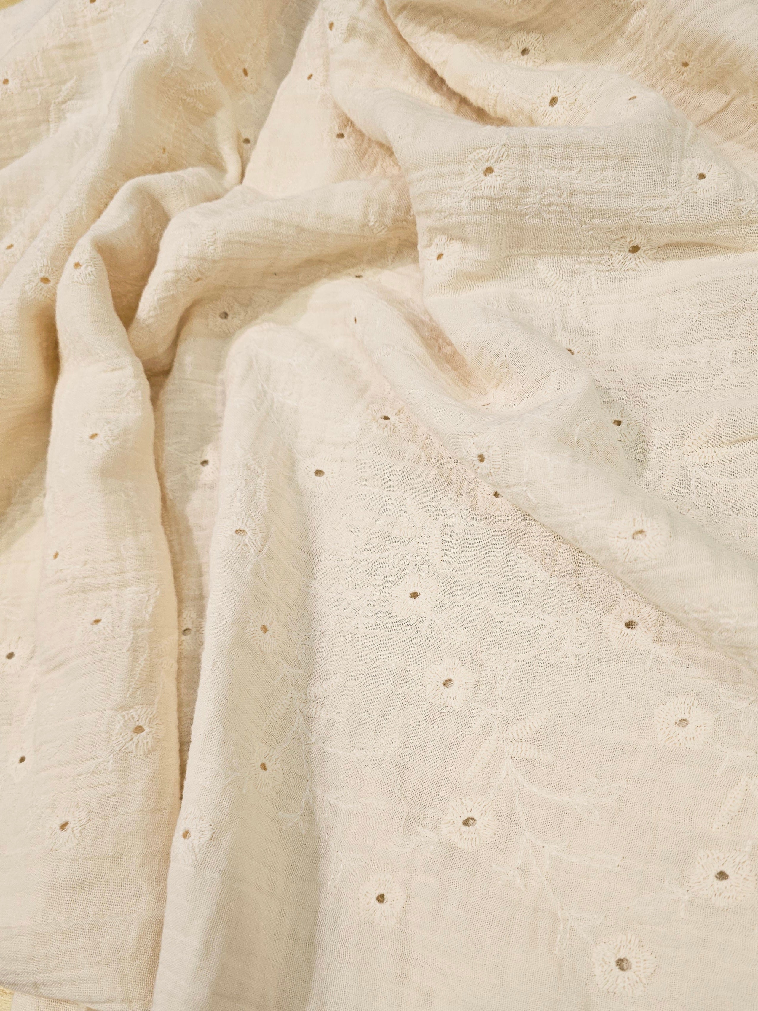 Two-Layer Muslin with Floral Embroidering and Frills