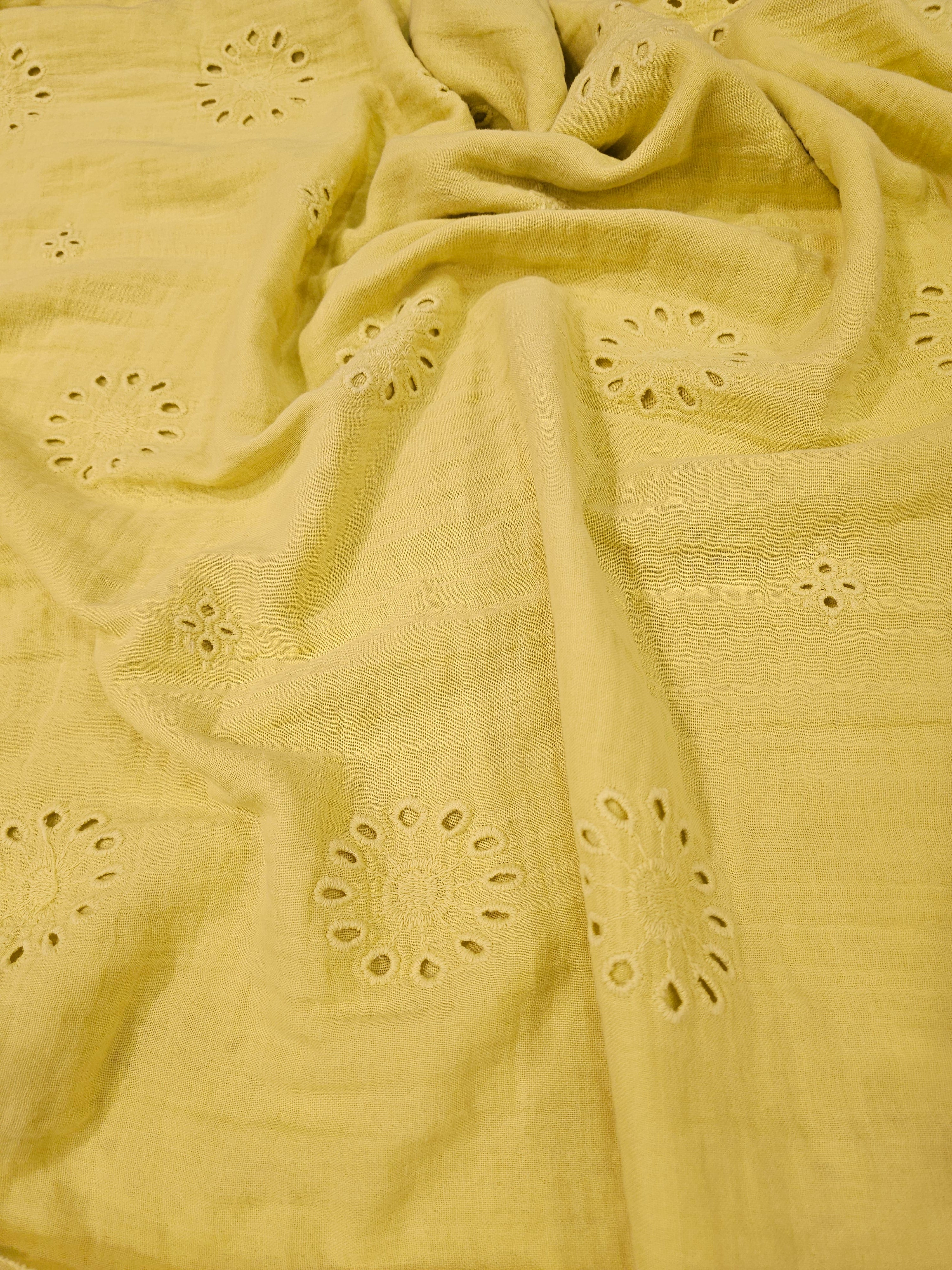 Large Floral Embroidered Frilled 2-Ply Muslin