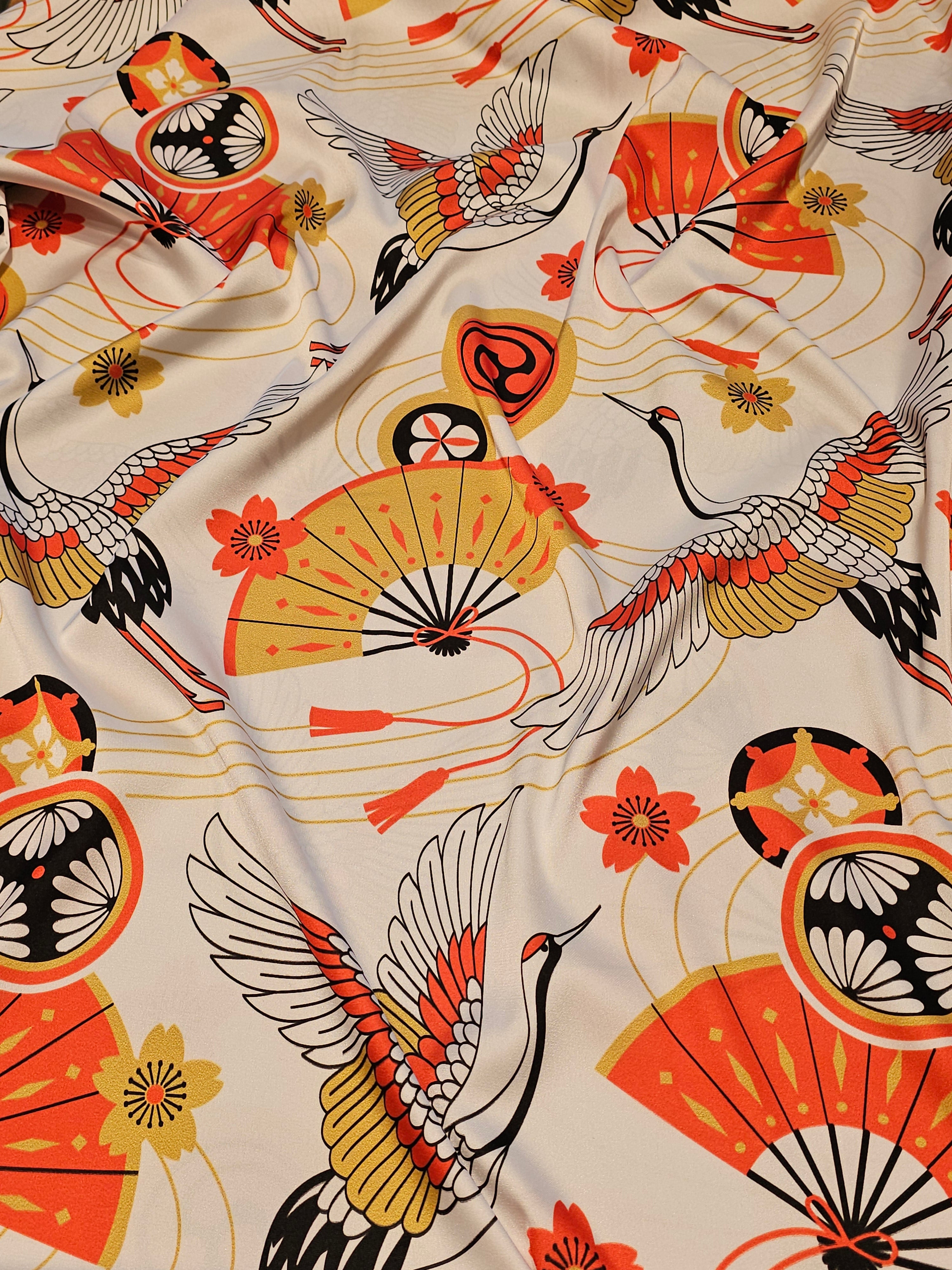 Silky Satin with Stork Pattern