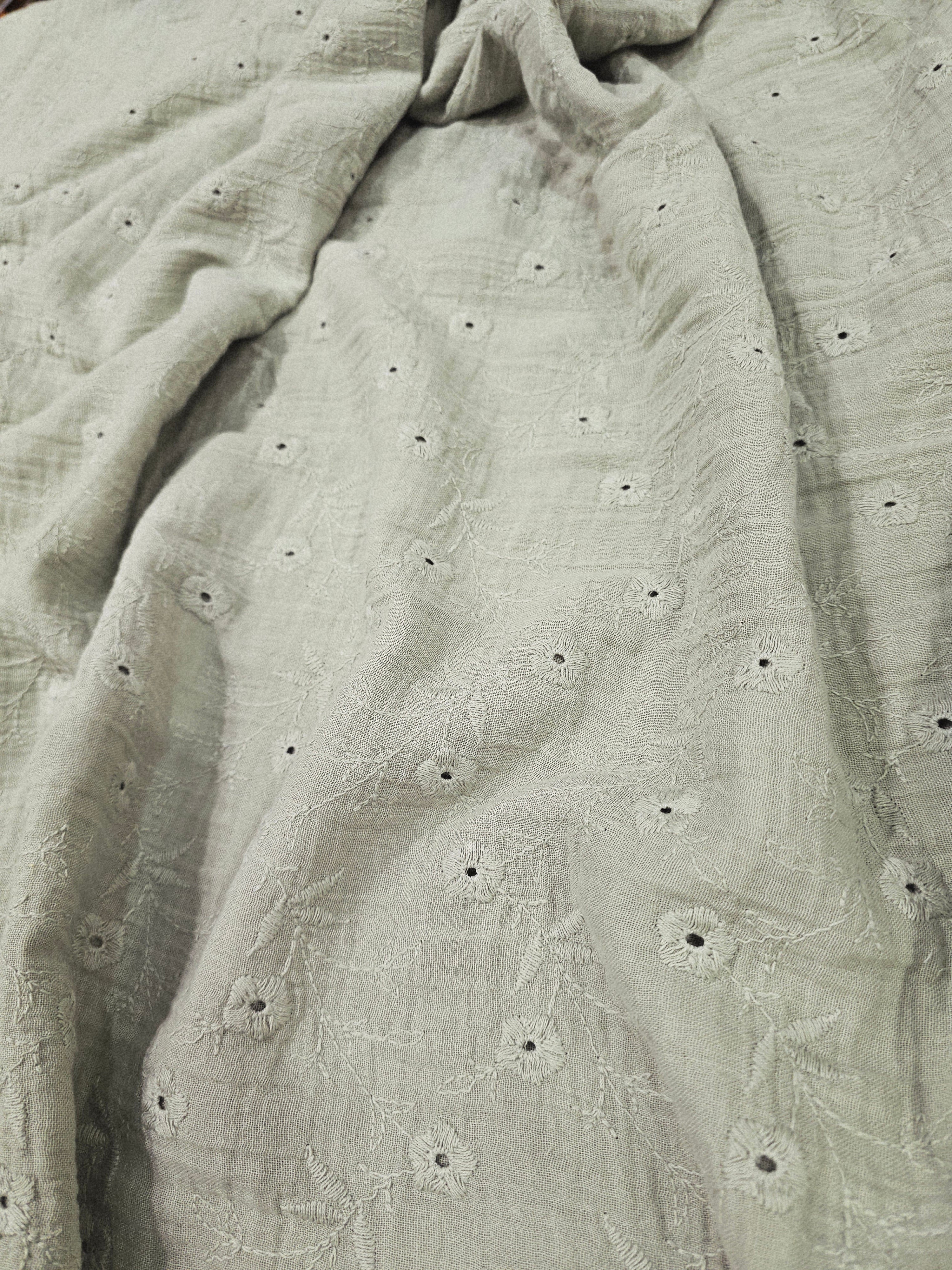 Two-Layer Muslin with Floral Embroidering and Frills