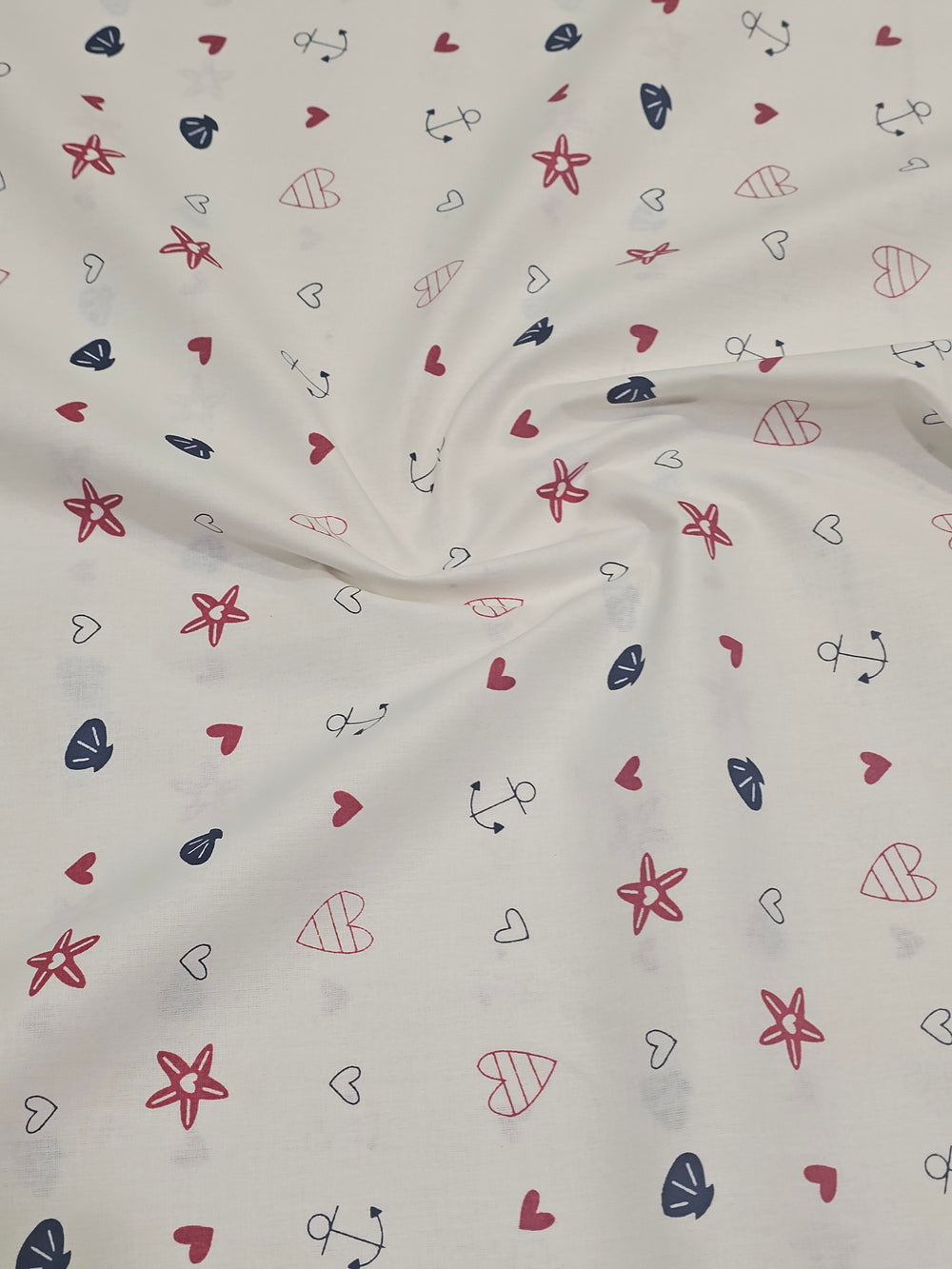 Deniz desenli pamuklu poplin kumaş, denizci ve bahriye temalı düz yüzeyli dokuma