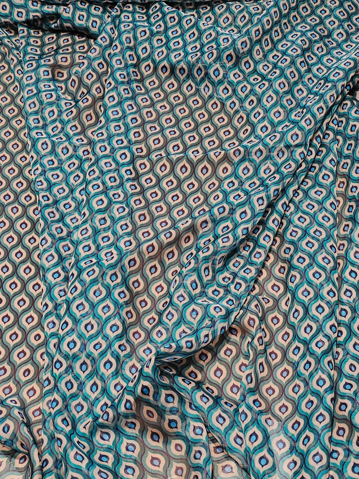 Turquoise Eye Pattern Silky Chiffon