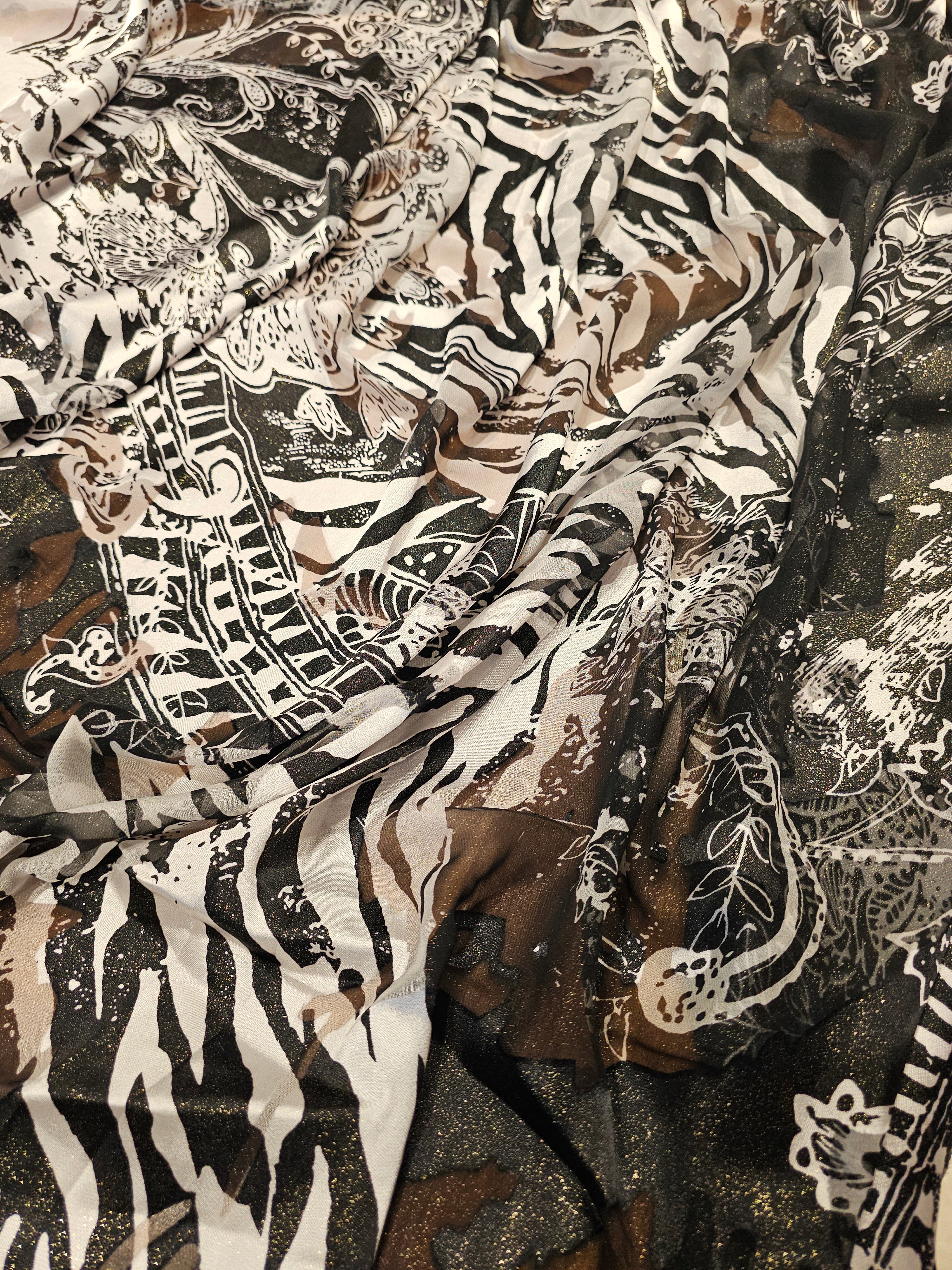 Golden Chaos Patterned Silk Chiffon