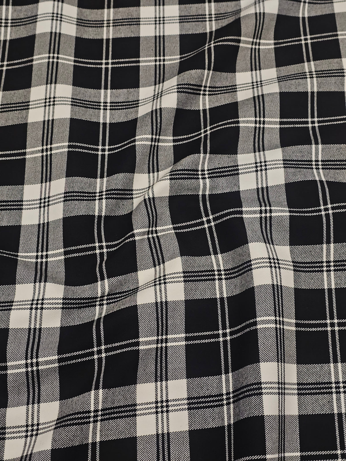 Likralı İskoç Tartan Kumaş-Siyah