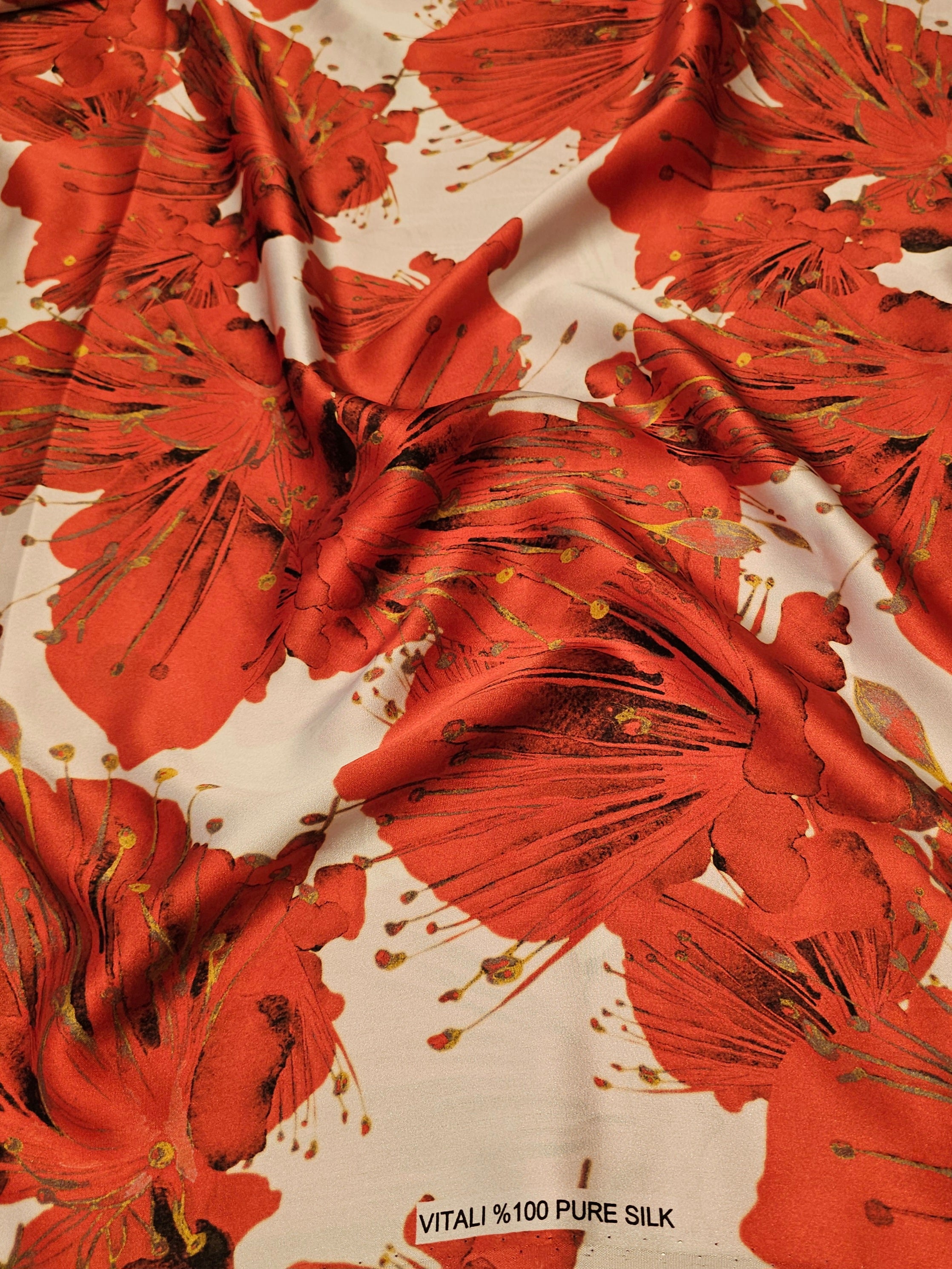 Hibiscus Patterned Silk Satin