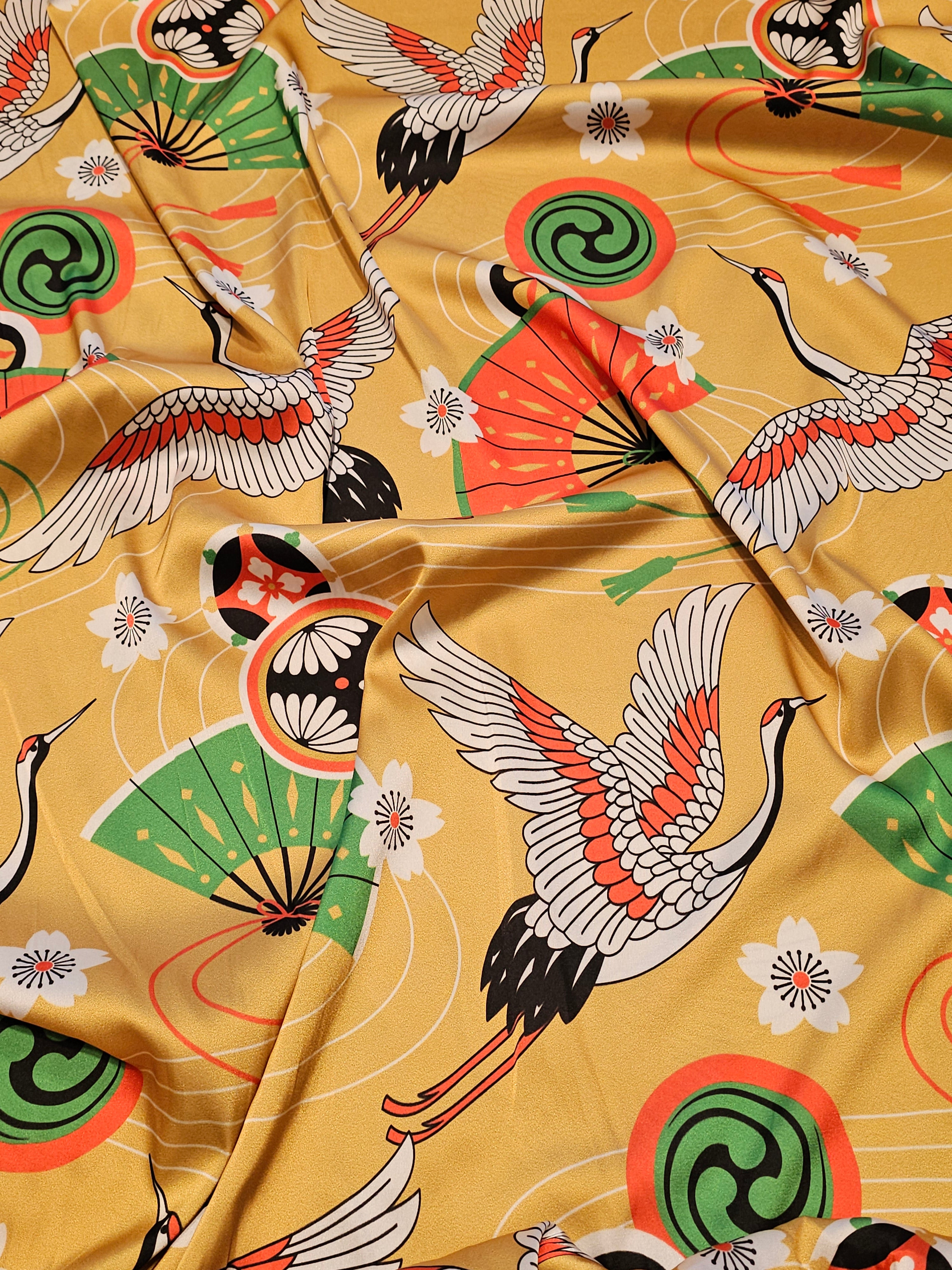 Silky Satin with Stork Pattern