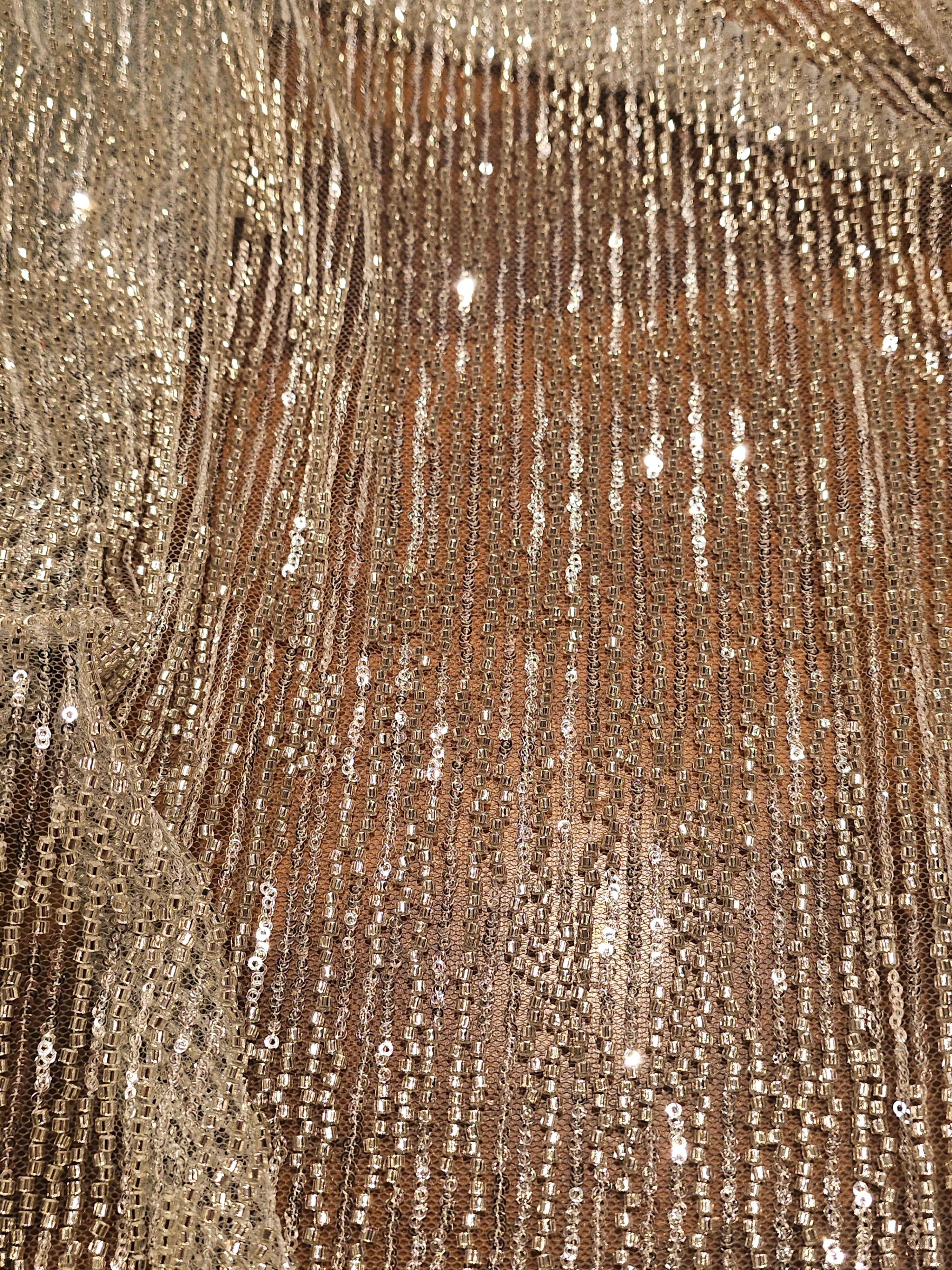 Akan Çizgili Boncuk Payet Kumaş