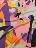 Silky Satin Fabric with Cartoon Print