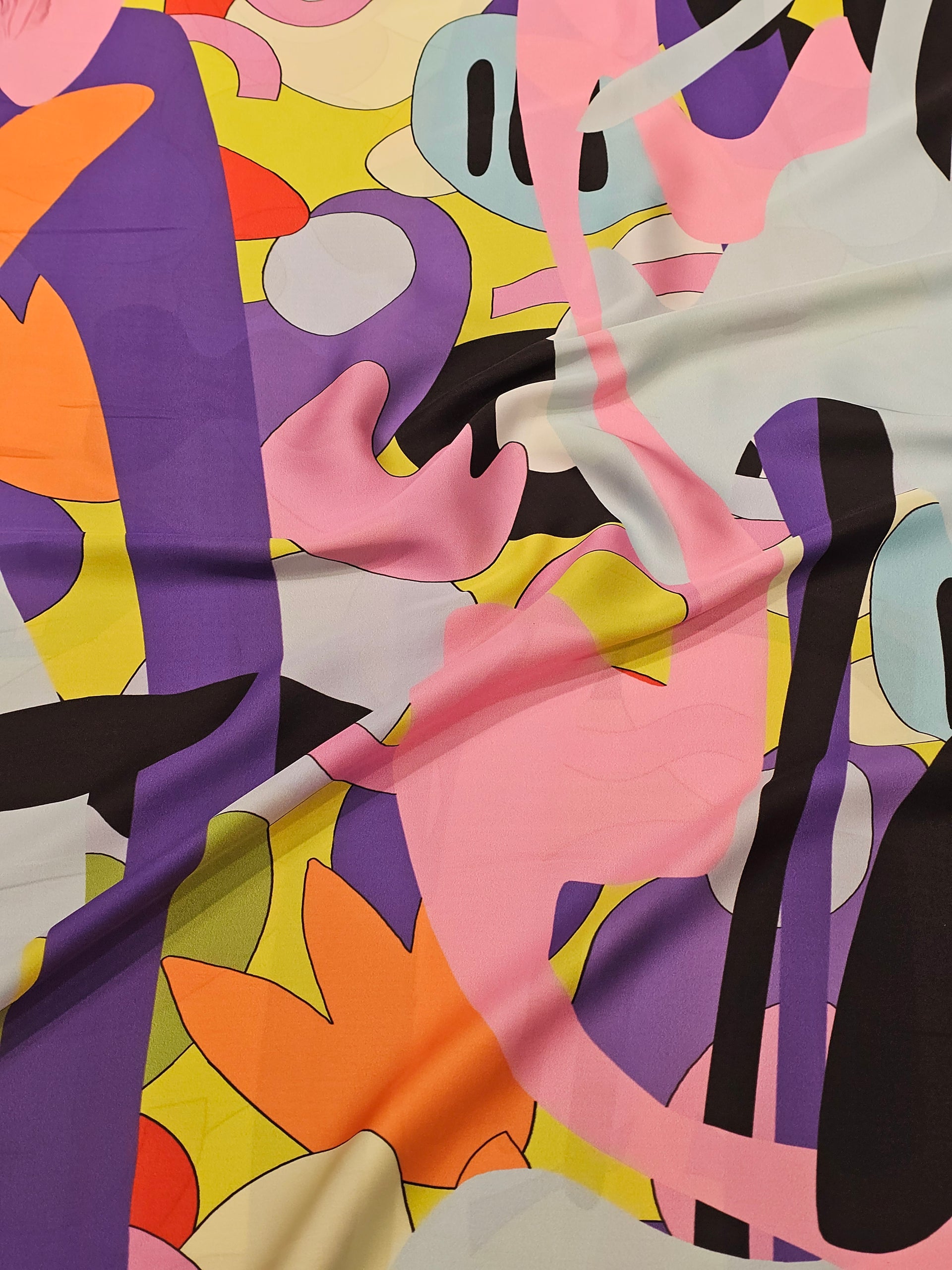 Silky Satin Fabric with Cartoon Print